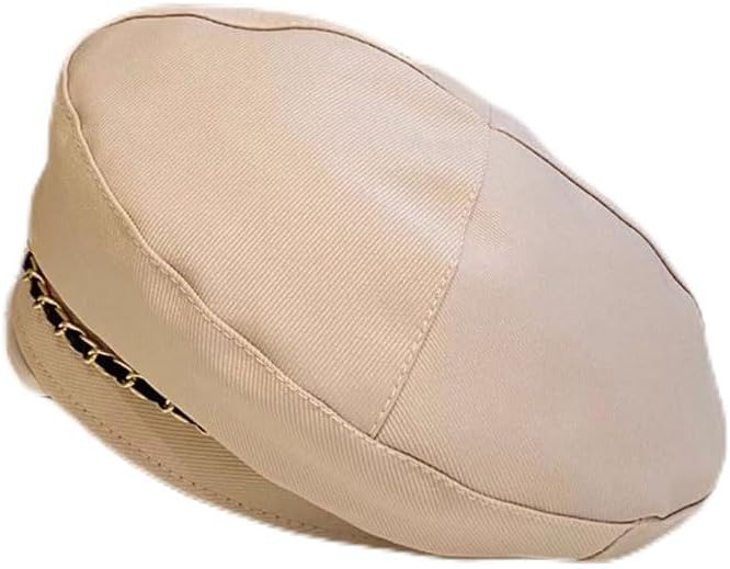 JSEIAJB Painter Hat Woman Korean Version of British Retro Chain Beret Foreign Air Concave Shape Bud Hat