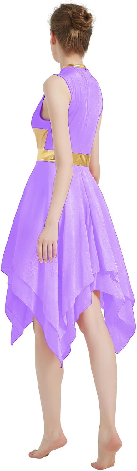 Women's Praise Dance Overlays Dress Tunic Metallic Color Block Sleeveless Irregular Hem Worship Lyrical Dance Dress - Image 6