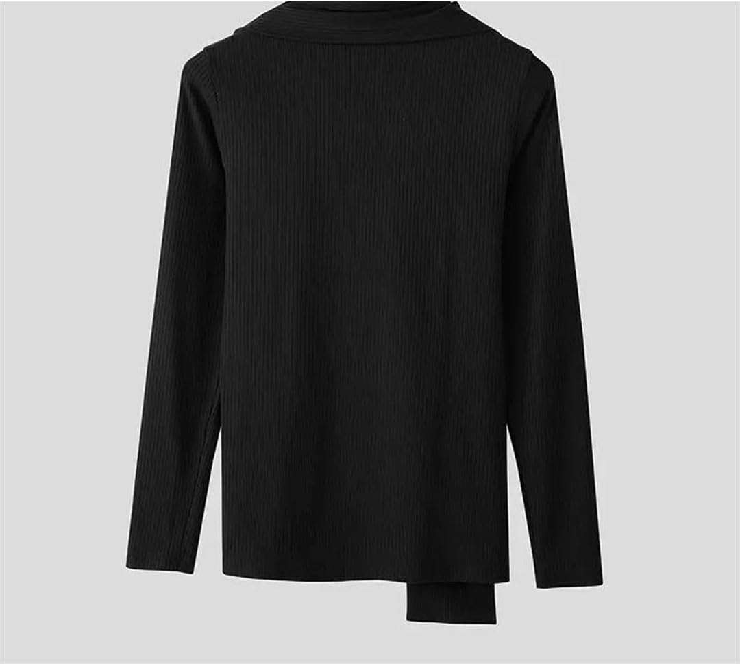 Men's Sweater Solid Long Sleeve Knitted Pullover with Scarf
