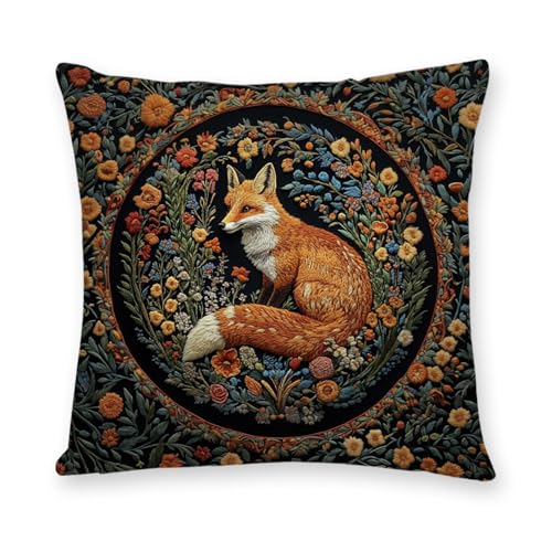 YOU FOUND ME William Morris Abstract Vintage Floral Velvet Fox Design Throw Pillow Covers Home Decor, Retro Art Deco Pillowcase Cushion Cover for Bed...