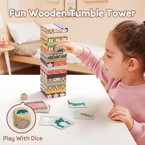 TOP BRIGHT Holzspielzeug ab 3 Jahre - Holz-Taumelturm Pädagogisches Kinderspiel- Spielzeug für Mädchen und Jungs von 3 bis 9 Jahren - Stapelturm Brettspiel