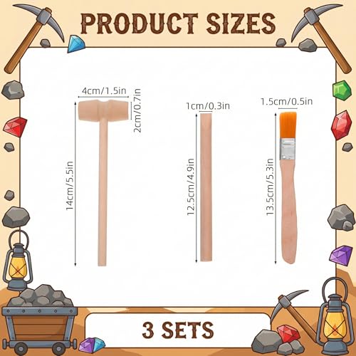 JOINPAYA Archaeological Excavation Tools for Kids: 3 Sets Dinosaur Fossil Digging Kits with Mini Hammer Chisel Brush Scraper and Magnifier Science Kits for Dino Eggs and Gem Dig (Pack of 2) - Image 6