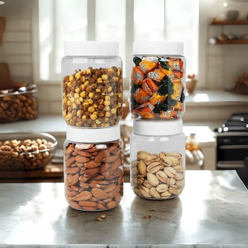 Image of SCL Steelo Vistta Round Containers with White Screw Lid | BPA-Free Premium Plastic Kitchen Storage Jars | Durable, Airtight & Stackable | Ideal for Grains, Snacks, Pulses & More | 500ML, 6pcs Set