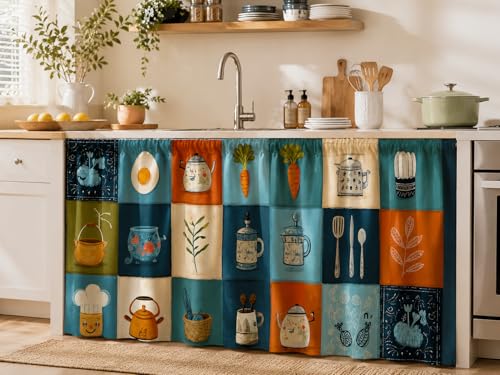 Image of Decorative Sink Curtain for Kitchen | Pack of 2| 150x70 cm Under-Sink Cover | Printed Fabric Panel with Rod Pocket | Washable Storage-Hiding Curtain for Modern Home Decor (Carrot Pack of 2)