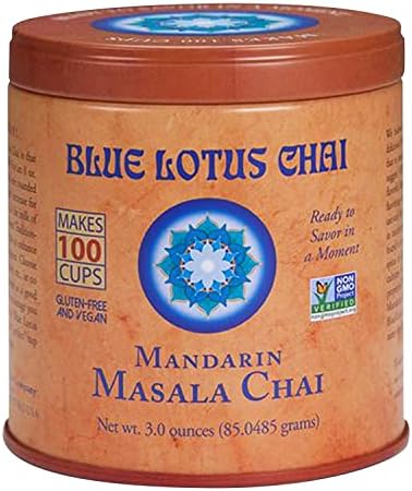 Blue Lotus Chai - Mandarin Flavor Masala Chai - Makes 100 Cups - 3 Ounce Masala Spiced Chai Powder with Organic Spices - Instant Indian Tea No Steeping - No Gluten