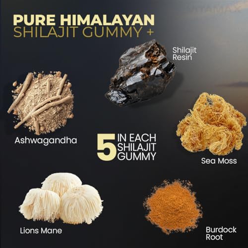 Organic Shilajit Gummies, Sea Moss, Ashwagandha, 105+ Trace Minerals – Organic Burdock Root & Lions Mane Mushroom - Blue Razz – Vegan & Non-GMO – Made in USA – 60ct - Thumbnail 4