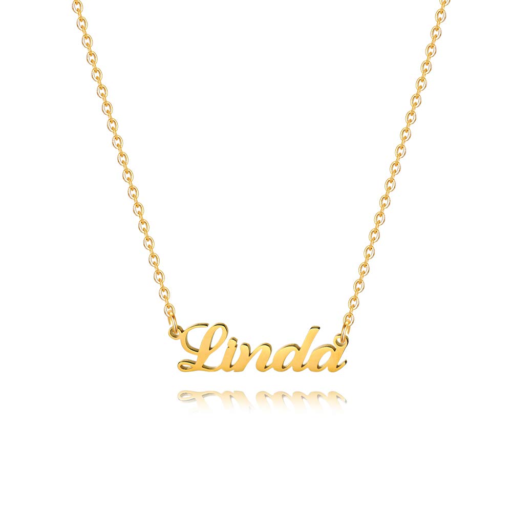 M MOOHAM Gold Custom Name Necklace Personalized - 18K Gold Plated Personalized Name Necklaces for Women Girls Kids Teens, Plate Monogram Necklace Name Necklace