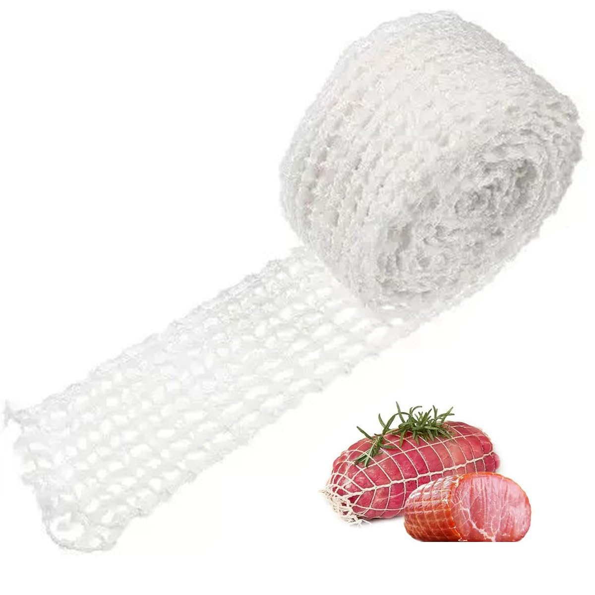 Rollo de Malla para Carne Elástica 2m 16 Huecos Red de Algodón para Asado Jamón Embutido Secado Ahumado Resistente al Calor