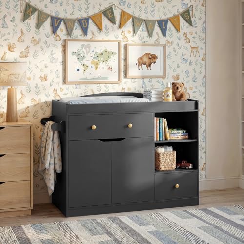 Yinghuo Furniture Baby Dresser Baby Changing Table Nursery Dresser for 2 Drawers & 2 Open Drawers Easy to Reach Items Spacious Open Storage Areas for bedrooms and NurseriesBlack