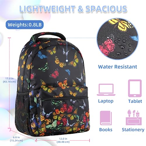 Butterfly Backpack for Girls Boys, Elementary Middle High School Bookbags for Teen Kids, Large Travel Laptop Back Packs for College Students Women Men, Durable Lightweight School Bags, Black4