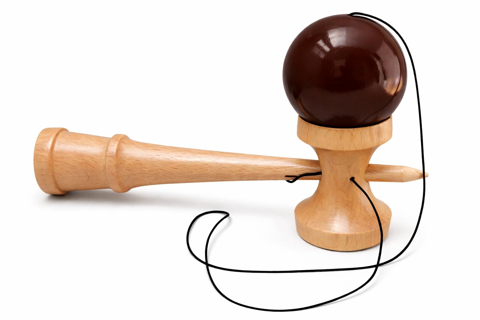 Professional Kendama Toy, Beech Wood, Brown Ball, 3 Way, Competition Grade, Glistening Finish, 18.5 cm Height, 6 cm Ball Diameter