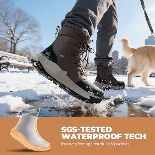 NORTIV 8 Men's Wide Winter Boots Grip on Snow Ice Insulated Waterproof Lightweight Comfortable Hiking Outdoor Boots,Size 11W,Black/Coffee,SNSB25006M-W