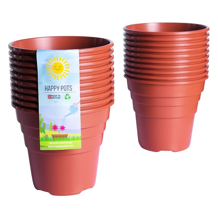 Happy Pots, 12.5cm Gloss Terracotta, Pack of 20 Premium Plastic Plant Pots