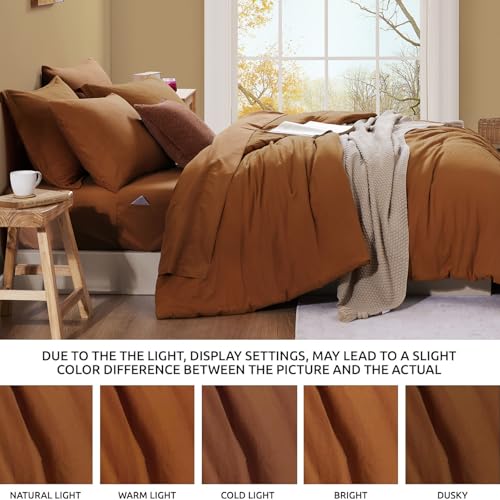 Image of Twin XL Comforter Set- 5 Pieces Prewashed Bed in a Bag Twin Bedding Sets | Soft All Season Comforter with Sheets, Pillow Sham & Pillowcase, Terracotta
