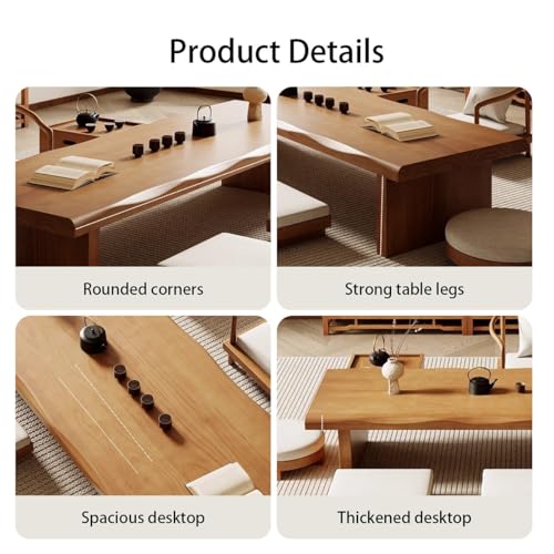 Mesa de suelo de tatami de madera maciza: mesa baja japonesa rectangular de 100x50x35 cm 4