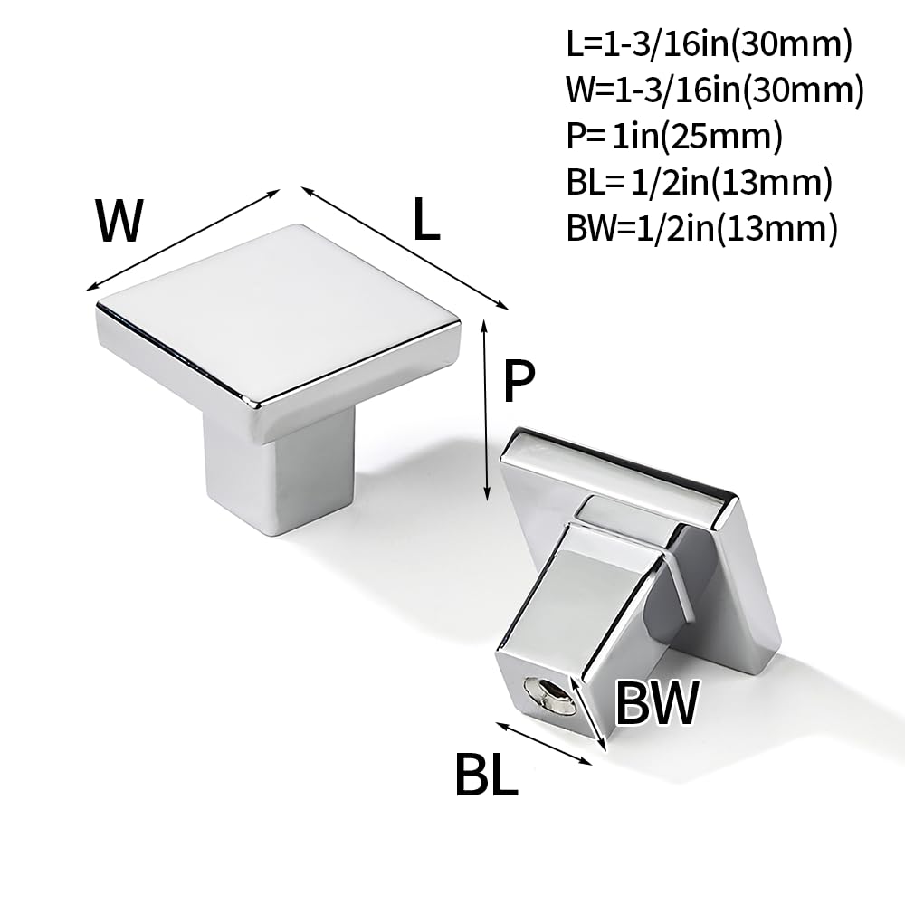 Square Polished Chrome Cabinet Knob - 295, 1-3/16 in (30 mm) — KHTUMEWARE