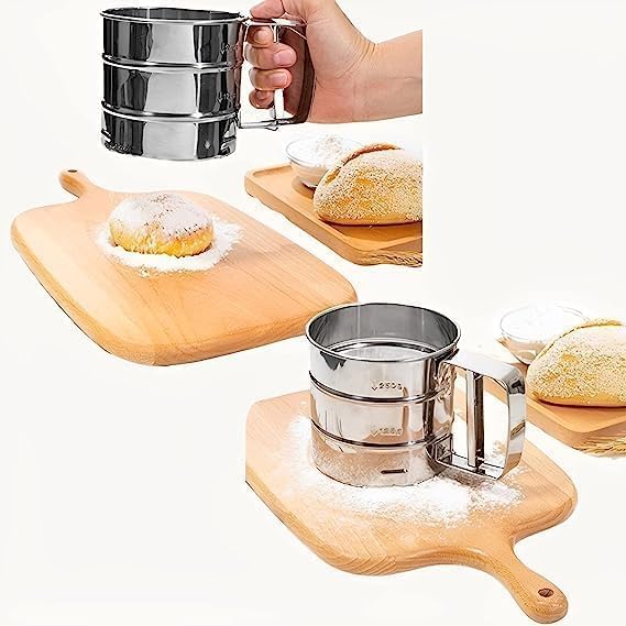 Image of Flour Sifter /Atta chhani Hand Press Design Stainless Steel Flour Sifter Corrosion Resistant Large Capacity Flour Sieve Cup for Sugar Flour and Coffee Powder | Atta Chalni