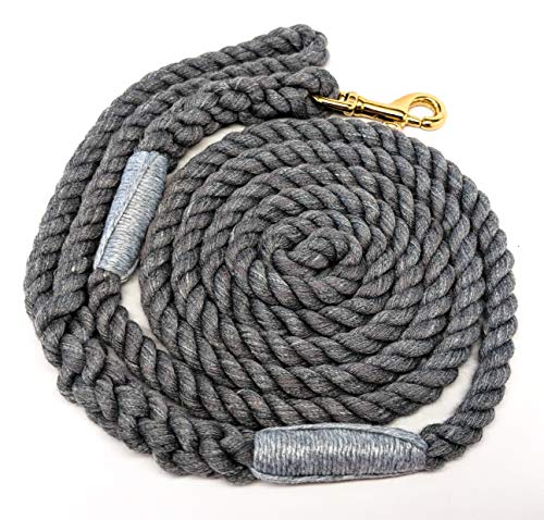 Ravenox Cotton Rope Leash Lead | 1/2-Inch X 6 Foot For Medium Or Large Dogs & Pets (Grey)| Handmade In The Usa With 100% American Made Rope | Custom Colors, Heavy Duty Hardware #TOP2