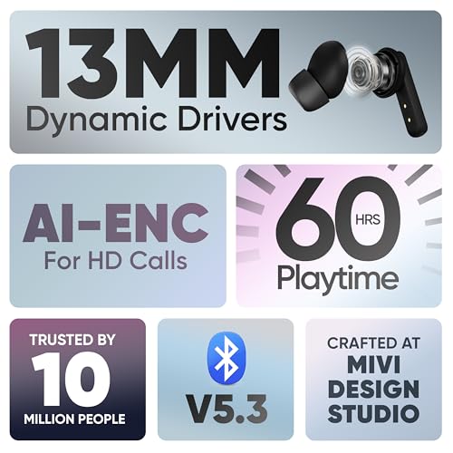 Mivi DuoPods Echo | AI-ENC Calls| IPX 4.0 Earphone Wireless | 13mm Drivers Earbuds | TWS Earphone Wireless with Bluetooth 5.3 | Made in India | 1 Year Warranty | 60 Hours Playtime view 2