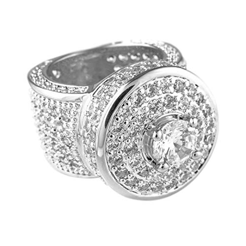 NIV'S BLING Cluster Ring Iced with Cubic Zirconia - 18K White Gold Plated Hip Hop Pinky Ring for Men and Women
