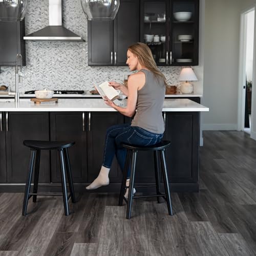Maven Lane Luna Counter Stool – 26 Inches – Round Stool with Footrest – Black Solid Wood – Space-Saving Design for Kitchen Counters & Islands, Ideal for Apartments, Dorms & Compact Living