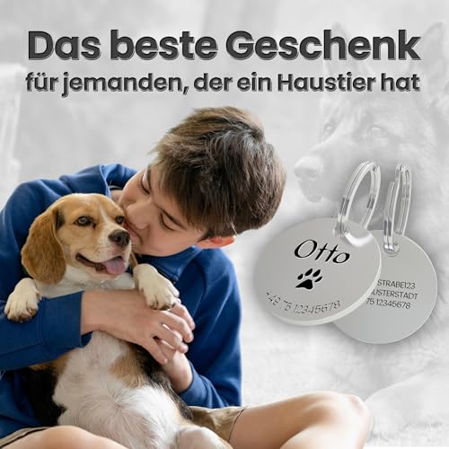 Meinearmbänder Hundemarke mit Gravur – personalisierbar mit Namen – 30 mm – Namensschild für Halsband – Anhänger für Hunde, Katzen & Welpen – inkl. Symbolauswahl
