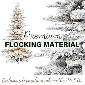 Fraser Hill Farm 65 Ft Pine Valley Flocked Christmas Tree Faux Prelit Christmas Tree Includes Easy to Connect and Set up Warm White LED Lights Artificial Christmas Tree Perfect Home Decoration