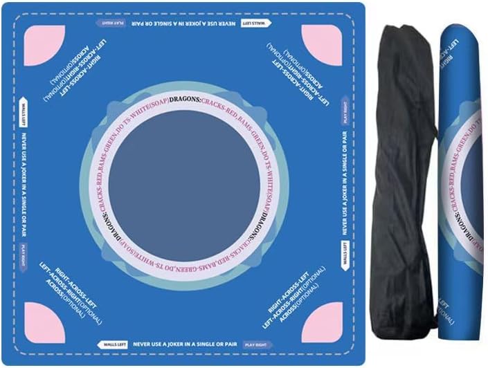 Mahjong Learning Mat(33"X33")，Neoprene Mahjong Mat for Table，Non-Slip, Noise-Reducing Mahjong Table Mat for American (Blue)