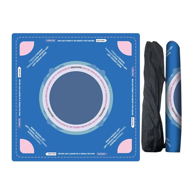 ishenkea Mahjong Learning Mat(33"X33")οΌNeoprene Mahjong Mat for TableοΌNon-Slip, Noise-Reducing Mahjong Table Mat for American (Blue)