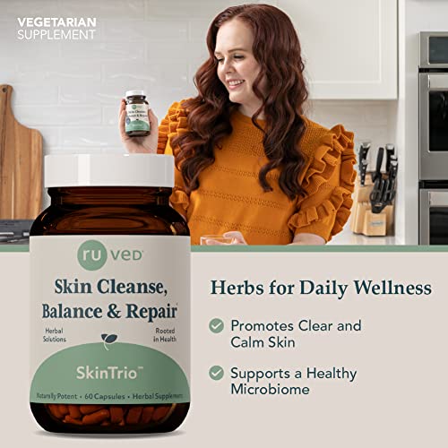 R-U Ved Ruved Skintrio, Ayurvedic Supplement For Clear, Calm, Glowing Skin, Detoxification And Digestive Support With Neem, 60 Vegetarian Capsules. #TOP2