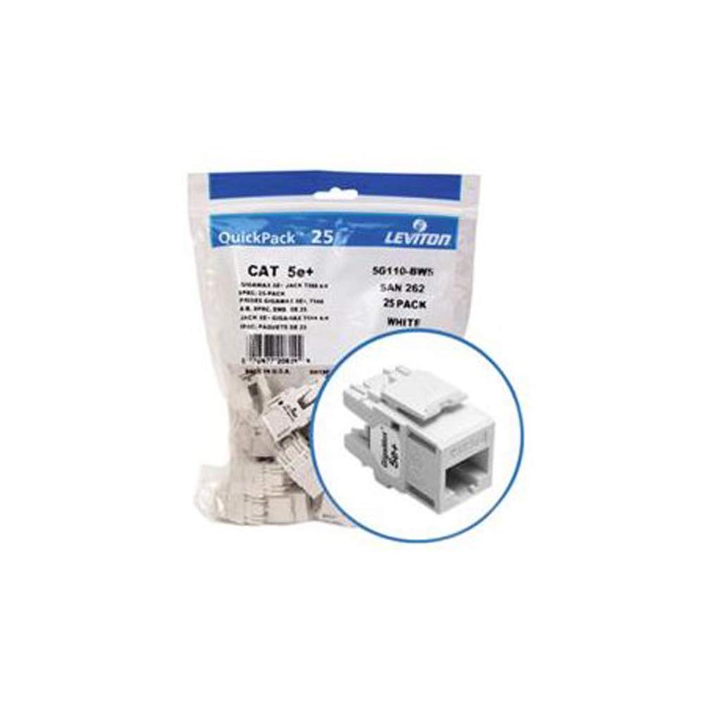 Leviton 5G110-BW5 Ethernet Connection, GigaMax 5e+ QuickPort Connector Quickpack - White (25 Pack)