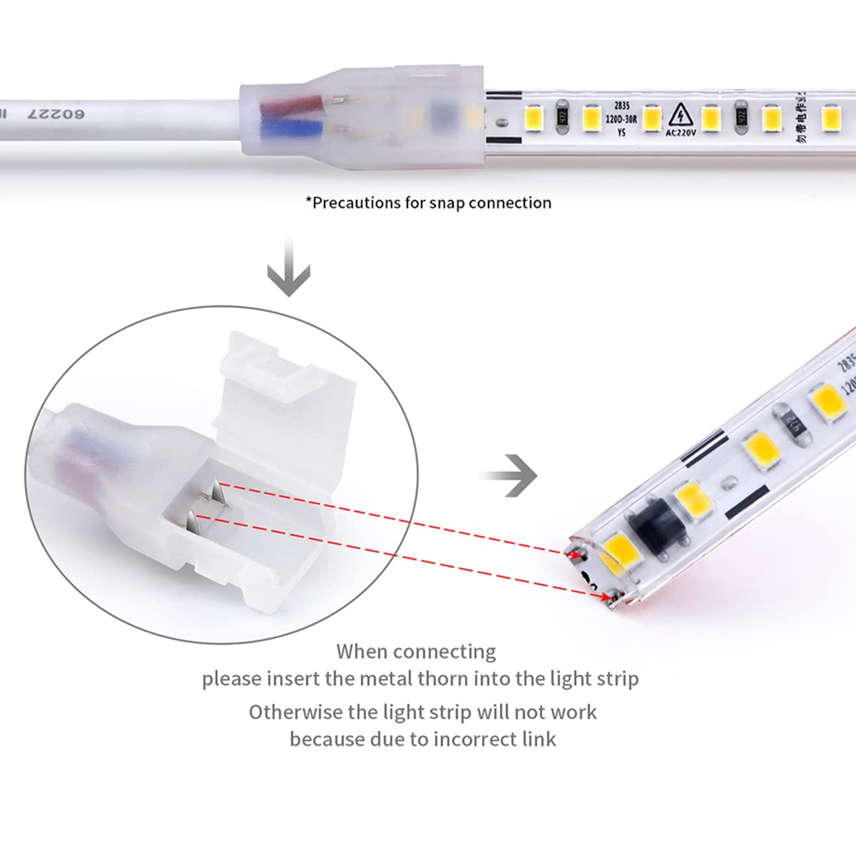 6m Ruban à LED avec IC - blanc chaud, direct vers AC 220V, autocollant, Bande de 2835 SMD 120 LEDs/m, éclairage très lumineux, IP65 étanche