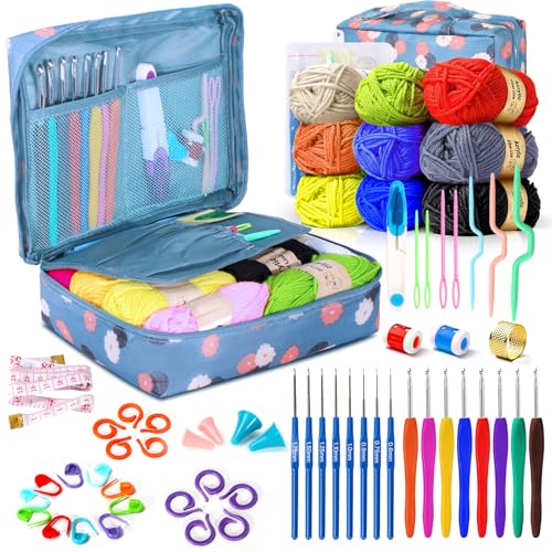 Reviews de Kits para tejer con aguja de lengüeta Top 10. 41 Spadar Kit de Crochet, 63 PCS Kit de Agujas de Ganchillo y Accesorios para Tejer, kit de Inicio de Crochet para Principiantes (Gris Azul)