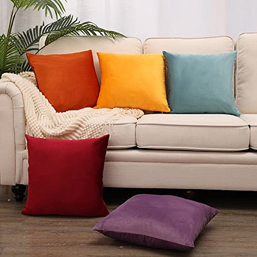 Mzpso Pack Of 2, Velvet Super Soft Solid Decorative Square Throw Pillows Covers Set Cushion Case For Sofa Bedroom Car 18 X 18 Inch 45 X 45 Cm Orange #TOP6