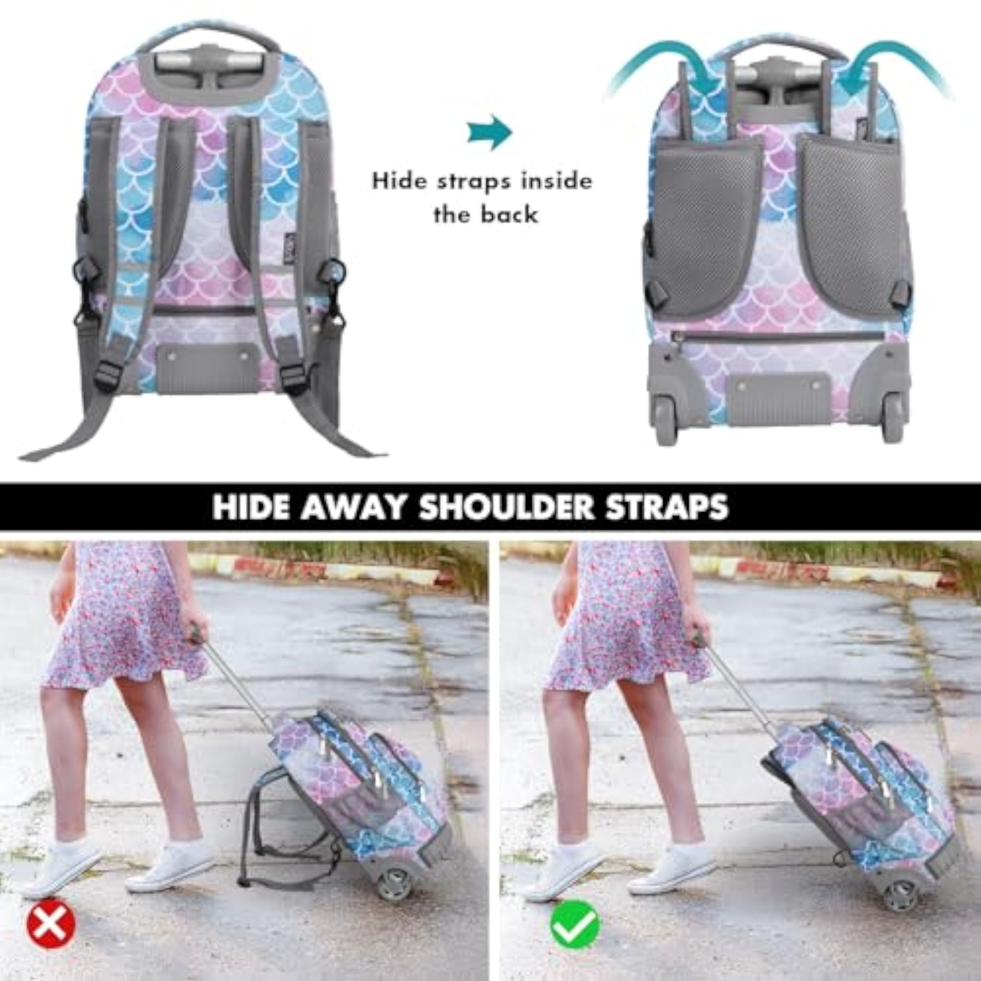 Rolling Backpack with Concealed Pockets and Wheel Cover