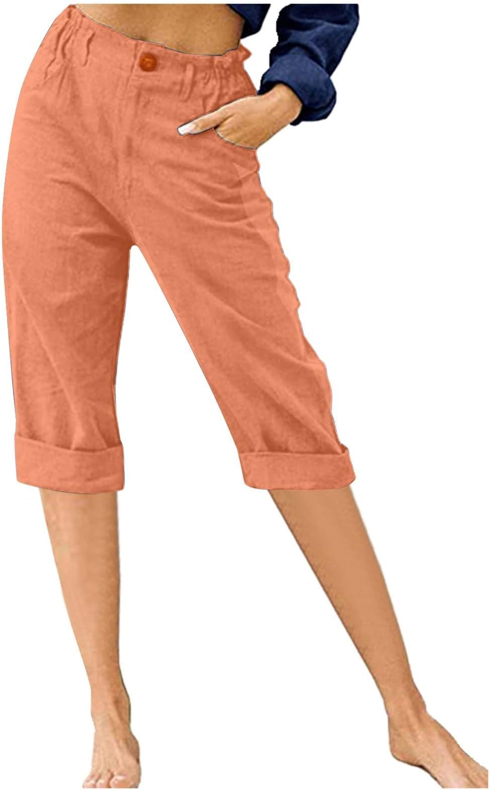 Womens Capri Pants Summer Trendy Casual Elastic Waist Cropped Trouser Fashion Resort Wear Beach Vacation Capris Clothes