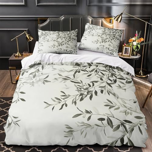 Housse de couette imprimé botanique 220x240cm microfibre hypoallergénique lit double - 2