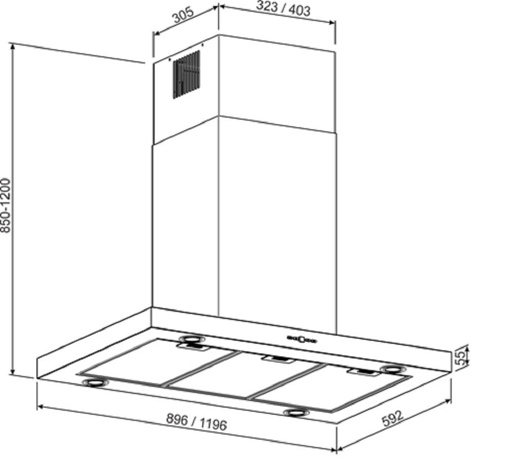 GURARI Inselhaube GCH I 431 120 IS PRIME Dunstabzugshaube 120 cm Edelstahl Abluft/Umluft 1000 m³/h