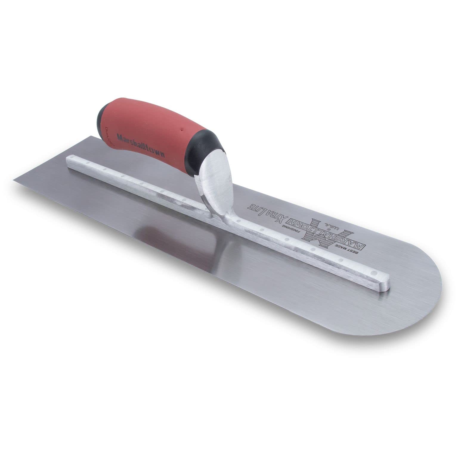 MARSHALLTOWN Frattazzo lisciante con frontale tondo, manico curvo DuraSoft, in acciaio al carbonio, molto adatto per terreno e calcestruzzo, dimensioni del frattazzo: 406x102 mm, Argento