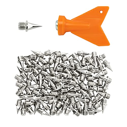 Cannon Sports Pyramid Shape Stainless Steel 100 Track Spikes with Wrench (3/8 inch, Silver)