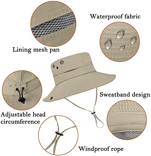 YONHEE Summer Boonie Bucket Hats - Mens Quick Dry Fishing Hat Foldable Waterproof Fisherman Hat Adjustable Wide Brim Beach Mesh Sun Hats with Chin Strap