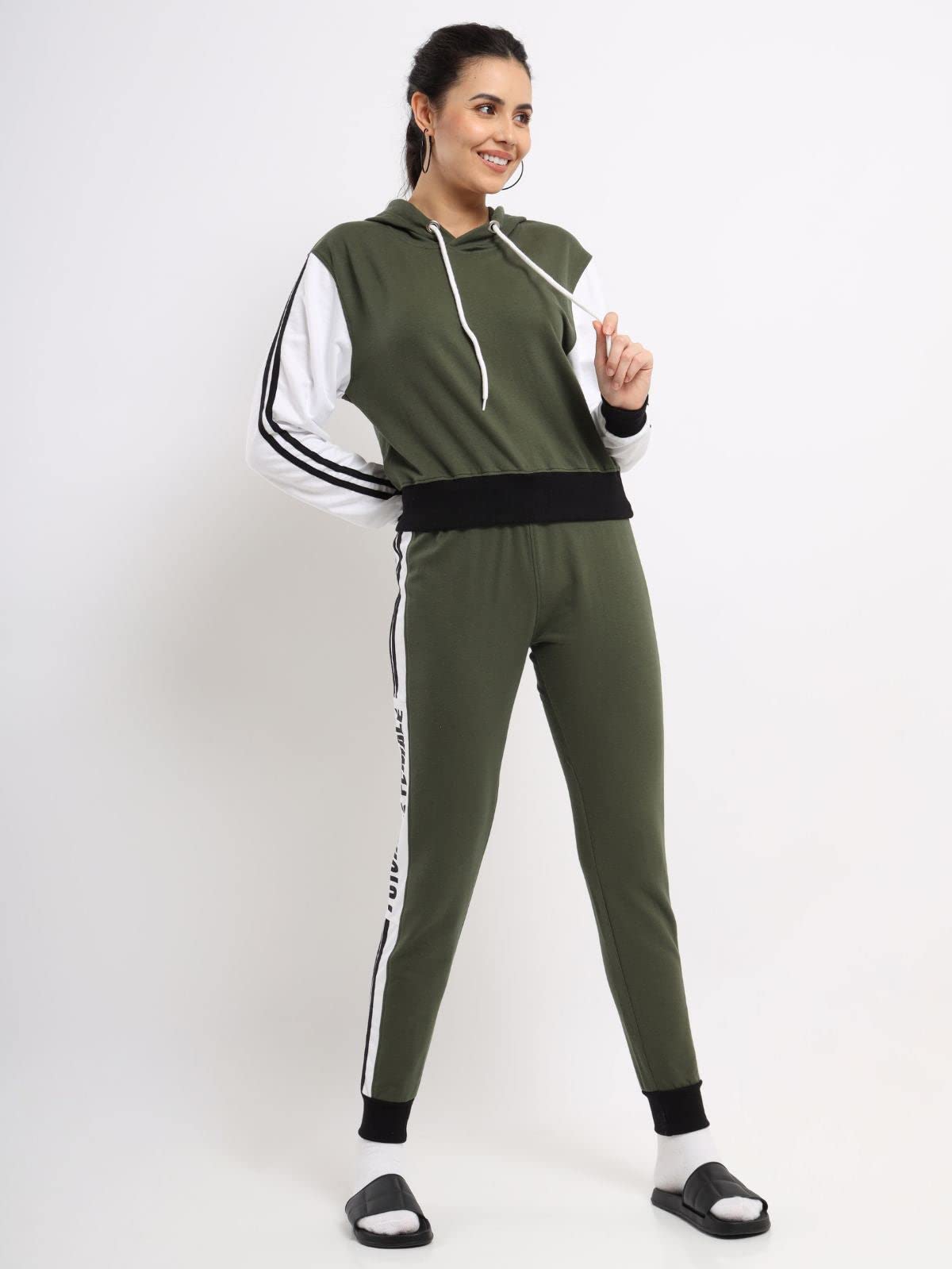 NOBERO Leah Co-ord Damen Sportanzug Oliv Grün Winterkleidung Baumwolle Damen Winterkleidung Set Damen Winterbekleidung Damen Winterbekleidung