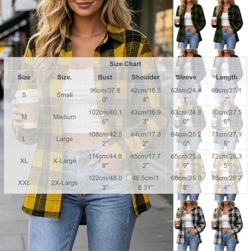 Women Plaid Flannel Shirt Button Down Long Sleeve Loose Casual Office Top - image 4