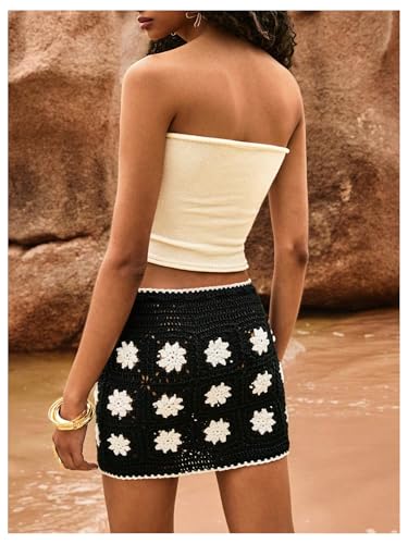 MakeMeChic Women's Crochet Skirts Tie Front Summer Beach Cover Up Floral Mini Skirt3
