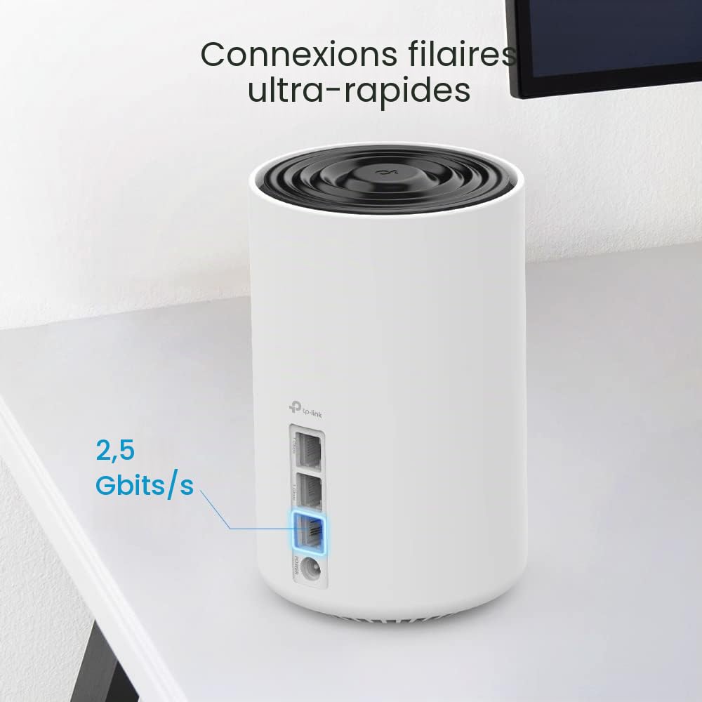TP-Link Deco XE75 Pro AXE5400 Lot de 3 systèmes Wi-Fi 6E à maille tri-bande pour toute la maison, ports Gigabit, maille alimentée par l'IA, couvre jusqu'à 200 m², 8K, HomeShield