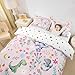 Erosebridal Floral Dinosaur Duvet Cover Toddler for Kids Baby Colorful Ancient Animal Comforter Cover Spring Botanical Cartoon Floral Flower Bedding Set Dreamy Fantasy Girly Preppy Cute Bed Set
