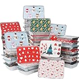 Findful 50 Pack Christmas Cookie Tins with Lids - 2.25LB Aluminum Food Containers Disposable, 5 Holiday Print Designs, Tin Foil Containers for Holiday Leftovers Container or Cookie Exchange, 8.5'x 6'