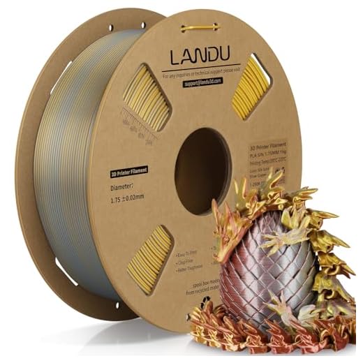 LANDU Silk Tri-Color PLA Filament 1.75mm 1Kg,Triple Color Silk PLA Filament,Silk Rainbow PLA Filament,Neatly Wound 3D Printer Filament,3 in 1 Multi Color Filament +/-0.02mm, Silk Gold Silver Copper