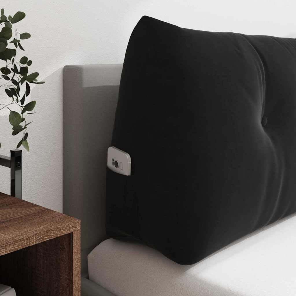 Rückenkissen Schwarz Samt 120 x 24 x 50 cm mit Polyesterfüllung ergonomisch abnehmbar rutschfest für Büro Sofa Bett Reisekissen vielseitig und weich stützend atmungsaktiv