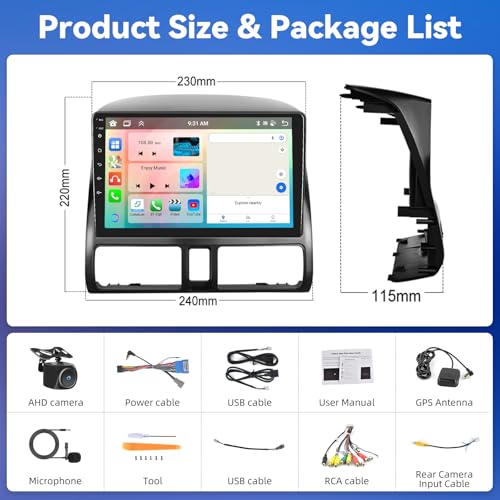 OiLiehu 4+64G 8 Kern Android 13 Doppel Din Radio CarPlay Android Auto für Honda CRV 2001-2006 Autoradio Mit Bildschirm 9 Zoll mit Mirror Link Bluetooth GPS FM RDS WiFi SWC DSP/EQ+Rückfahrkamera